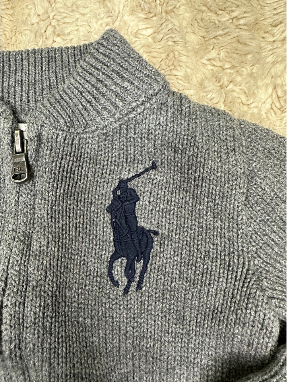 Ralph Lauren Big Pony grey full zip knit cardigan sweater 12M preppy old money - Picture 5 of 8